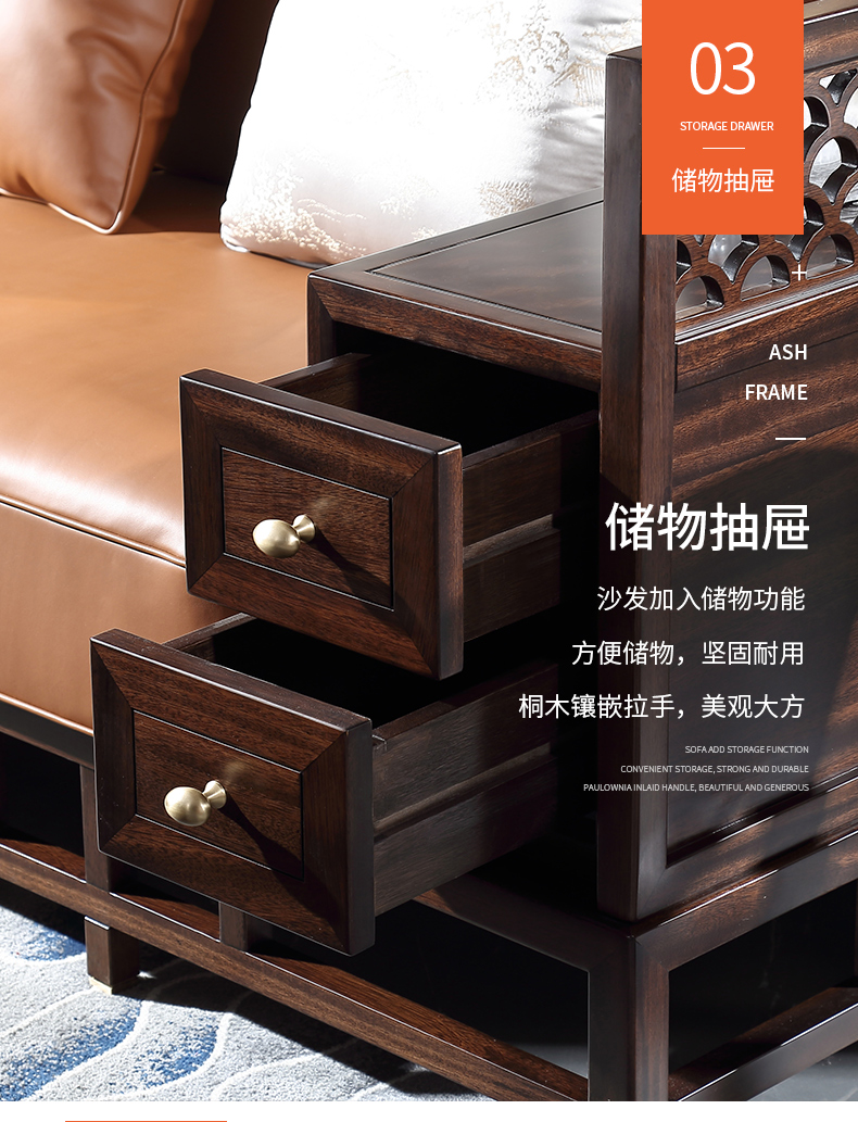 Mới Trung Quốc phong cách sofa gỗ rắn căn hộ lớn biệt thự phòng khách 123 kết hợp sofa da cao cấp mun hiện đại - Ghế sô pha ghế giường sofa