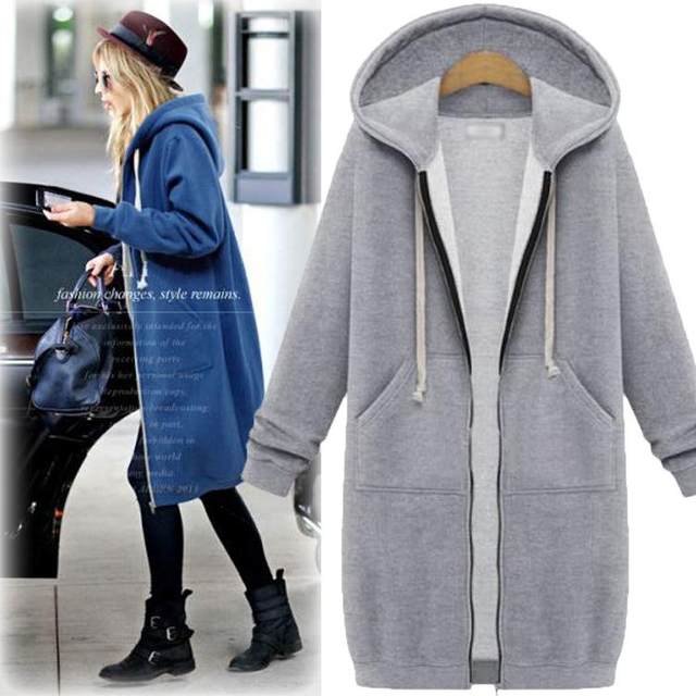 European station 2020 autumn and winter new large size women's hooded long-sleeved sweater sweater mid-length plus fleece cardigan jacket