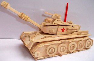 Handmade toy puzzle main battle tank puzzle quadruple wooden assembly model DIY wooden 3D three-dimensional puzzle