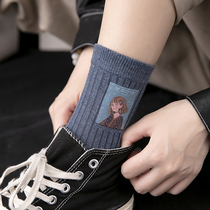 Socks womens socks Korean version of ins tide cotton stockings Street Japanese cute cartoon autumn and winter long pile socks