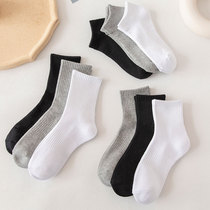 White socks womens mid-tube socks spring and autumn solid color ins tide black stockings long tube pure cotton summer thin socks men