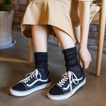 Summer solid color thin pile socks womens retro lace socks Mesh hollow socks fashion wild cotton mid-tube womens socks