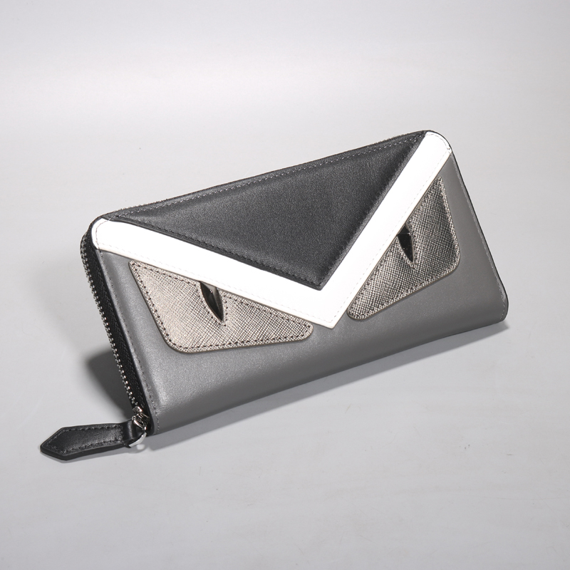 New Head Layer Bull Leather Small Monster in Europe and America Laced Bag Collision Color Multifunction Tide Youth Demon Eyes Long Version Wallet