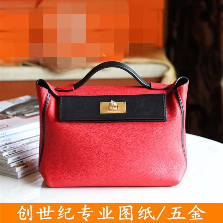 Genesis 2424 Kelly handbag Professional version Artisanal Bull Leather Single Shoulder Inclined Satchel Bag Drawings Five Gold Accessories