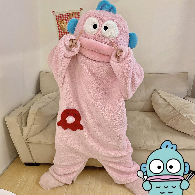 Pink Clownfish Pajamas for Women, Winter Couple Coral Fleece Thickened Cute and Quirky One-Piece Men's Loungewear Set Pink Clownfish Pajamas for Women, Winter Couple Coral Fleece Thickened Cute and Quirky One-Piece Men's Loungewear Set