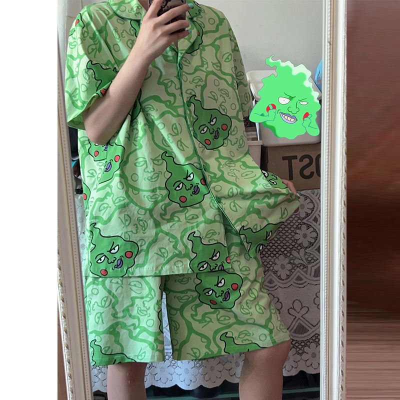 Little Dimple Energy 100% Cotton Pajamas for Women, Summer Short-Sleeved, Quirky Anime Style, Ekb Men's Loungewear Set