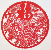 Fukufu Guifu peony red cut paper window flower door appliquer with glass paste Spring Festival New Year decorations handmade large number