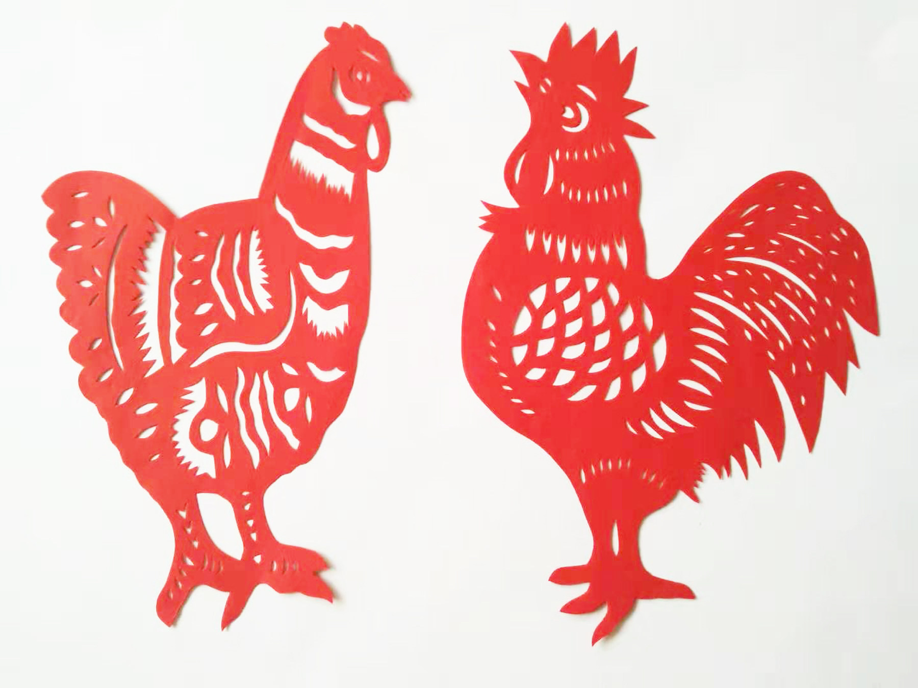 Chicken Rooster Hen Paper Cutting Windows glass wall Painting Pure hand - sided red paper Gift Chicken