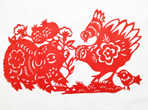 Rich Foot (Pig) Ji (Chicken) Xiang Cut Paper Sticker Pure Hand Hollowed-out Carved Paper Red Xuan Paper Traditional Cultural Gift