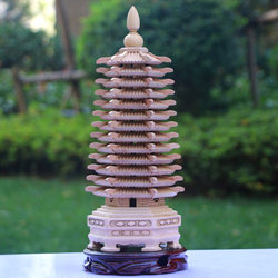 Original Color Peach Wood Wenchang Tower Ornaments Nine-layer Thirteen-layer Children's Study Book Desktop Ornaments Peach Wood Carving Wenfeng Tower