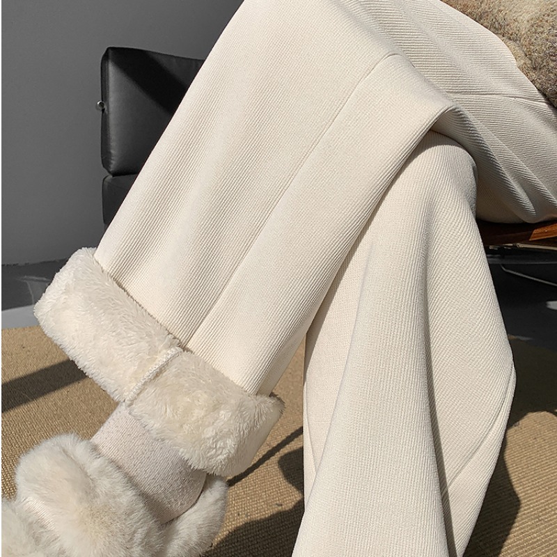 Pregnant women's pants for autumn and winter belly support for small people, plus velvet wide-leg pants, warm and thickened casual pants, straight leggings for outer wear