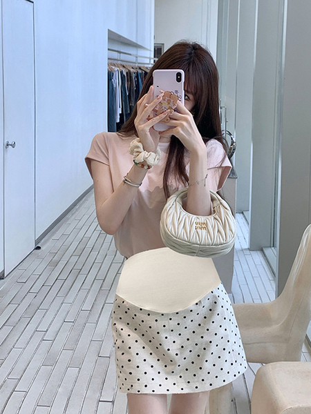 Maternity Dress Spring & Fall Sweet Sexy Polka Dot Skirt Belly Support Suit Bodycon Dress Small Man High Waist A- line Skirt — 4