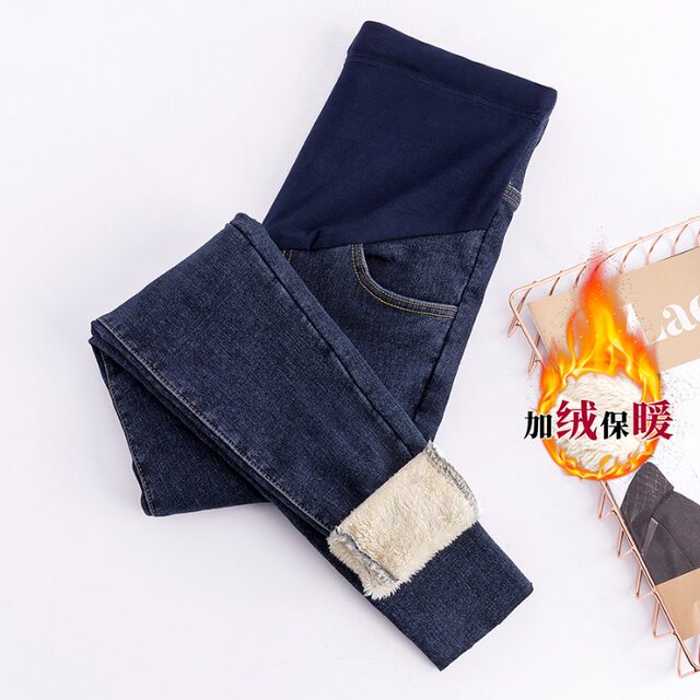 Maternity pants winter warm lamb velvet jeans autumn and winter plus velvet thickened pencil pants belly pants pregnant women pencil pants