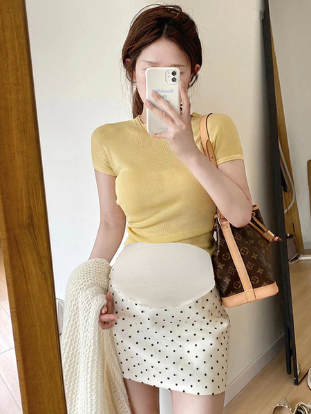 Maternity Dress Spring & Fall Sweet Sexy Polka Dot Skirt Belly Support Suit Bodycon Dress Small Man High Waist A- line Skirt — 3