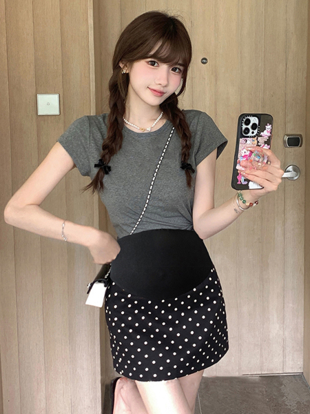 Maternity Dress Spring & Fall Sweet Sexy Polka Dot Skirt Belly Support Suit Bodycon Dress Small Man High Waist A- line Skirt — 2