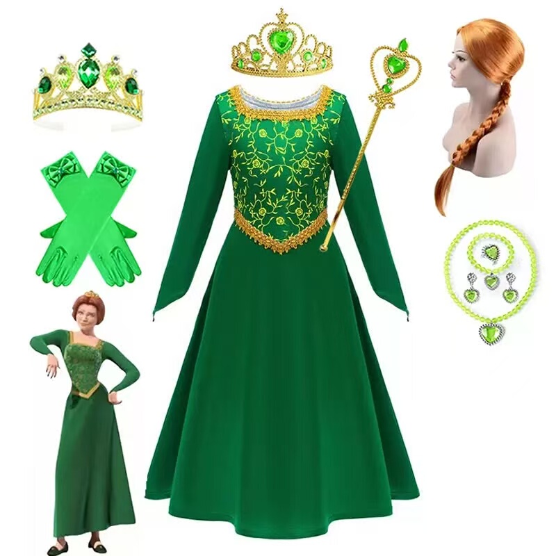 Girls' Movie Shrek Fiona Princess Dress Children's Day Cosplay Stage Performance Costume Girls' Movie Shrek Fiona Princess Dress Children's Day Cosplay Stage Performance Costume