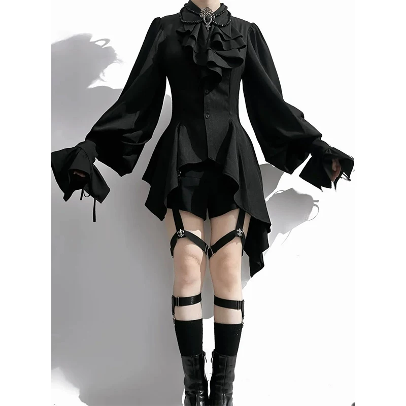 Средневековый принц костюм с косой рубашкой в стиле Gothic Lolita, темный готический стиль рубашка костюм принца гей образ