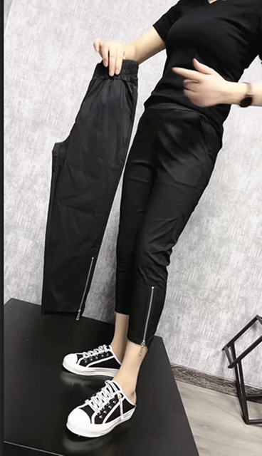 2024 Xia Xin Thin Slim and Versatile Small Foot Pants Casual Nine-Point Pants Side Zipper Paper Leather Pants Mask Pants for Women