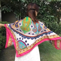  National style cotton and linen scarf womens super large towel spring and autumn and summer wild waist fruit and flower square travel shawl dual-use