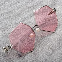  Round diamond polygon sunglasses female trendsetter 2017 Korean personality sunglasses round face big face elegant beach glasses