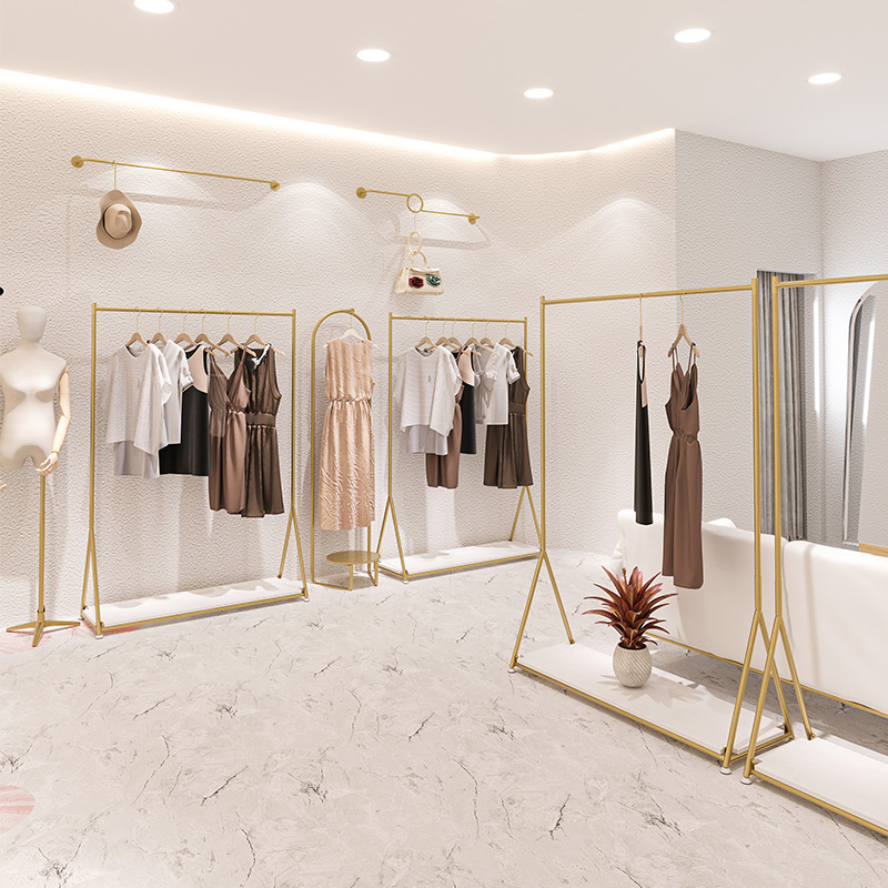 Women's Clothing Store Shelf Show Shelves Landing Style High-end Minima Gold Light Lavish Clothes Hanger Clothes Hanger Clothing Store Display Racks