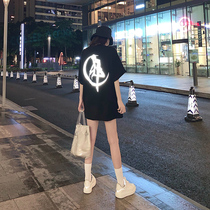  Short-sleeved t-shirt womens loose Korean version of the 2021 summer new net red super fire reflective mid-length cotton t-shirt top