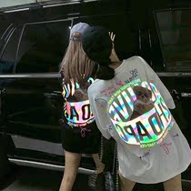  Short-sleeved t-shirt womens loose Han fan 2021 new design sense luminous bear mid-length round neck cotton large version t-shirt