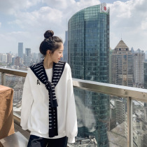  White sweater womens spring and autumn thin bf lazy wind 2020 new Hong Kong style simple mid-length loose Korean round neck