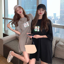  European station plus size short-sleeved t-shirt womens loose Korean western style mid-length round neck pure cotton thin all-match T-shirt top