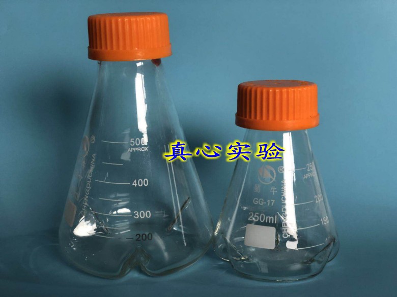 蜀牛高硼硅摇菌三角烧瓶螺口具挡板震荡瓶100/250/500/1000