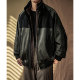 WATEREVER black PU spliced thin cotton jacket WATEREVER black PU spliced thin cotton jacket