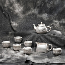 999 sterling silver embossed gilt silver vintage wind dragon phoenix teapot teacup set home office gift box high-end tea set