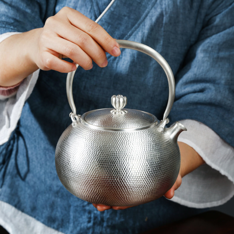 foot silver 999 kettle teapot teapot large handmade Japanese high grade kung fu tea set sterling silver pot