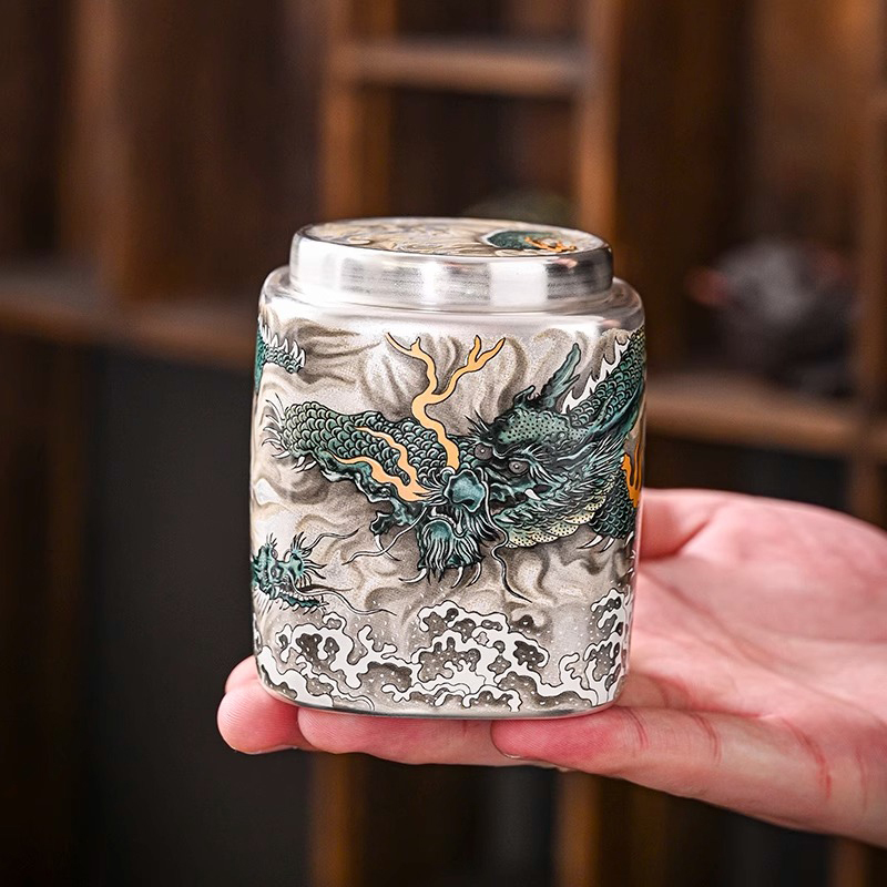 High-Quality, Handmade, Pure Silver Tea Canister, Mini Size, Portable, Gilded with Silver and Decorated with Paintings, Travel-Sealed Canister High-Quality, Handmade, Pure Silver Tea Canister, Mini Size, Portable, Gilded with Silver and Decorated with Paintings, Travel-Sealed Canister