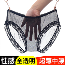 Underpants woman grateful for love and hot temptation All transparent visible lace Tiny character Big code ultra-thin Ladies Triangle pants