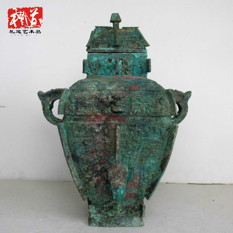Antique bronze handicraft furnishing articles large tin pure copper red green embroidered mother 50 cm the original big drum party food wine
