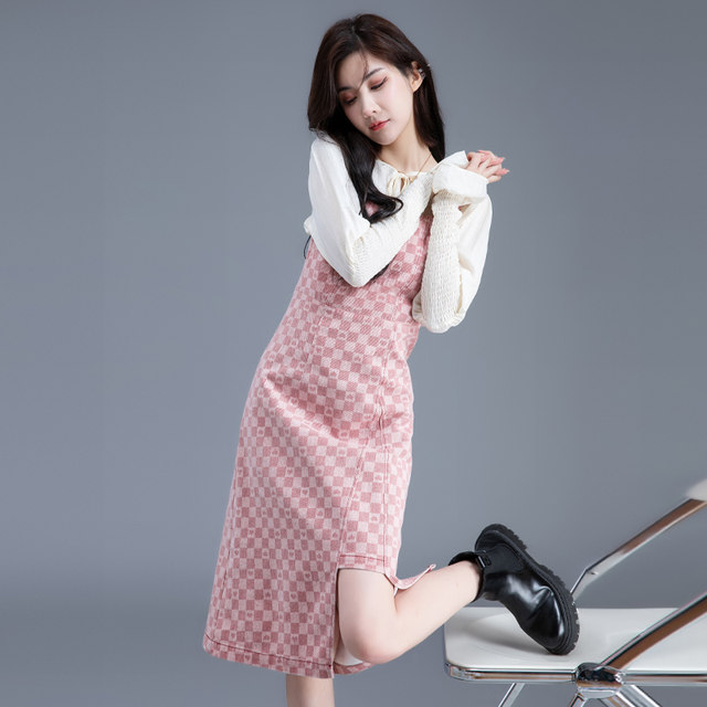 Tank top suspender dress 2024 new pink skirt women's suspender skirt women's spring and summer denim skirt long skirt