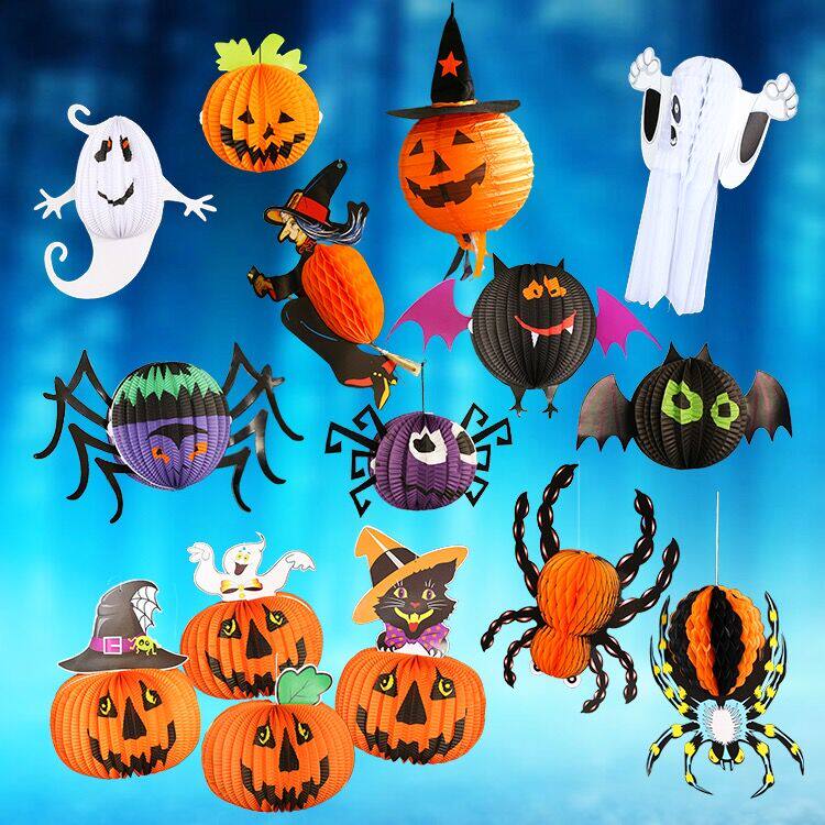 Halloween decoration supplies props scene bar ghost witch spider bat pendant pendant pumpkin paper lantern