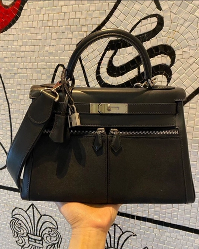 Французский Blithe Verow Big -Name Kelly Lakis Double Zipper Bag Bag Новая кожаная платиновая сумка самка