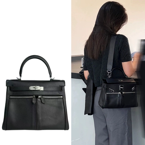 Французский Blithe Verow Big -Name Kelly Lakis Double Zipper Bag Bag Новая кожаная платиновая сумка самка