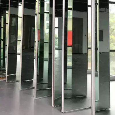 High partition mobile wall Mirror classroom partition Exhibition hall Office meeting room single double-layer glass movable folding screen