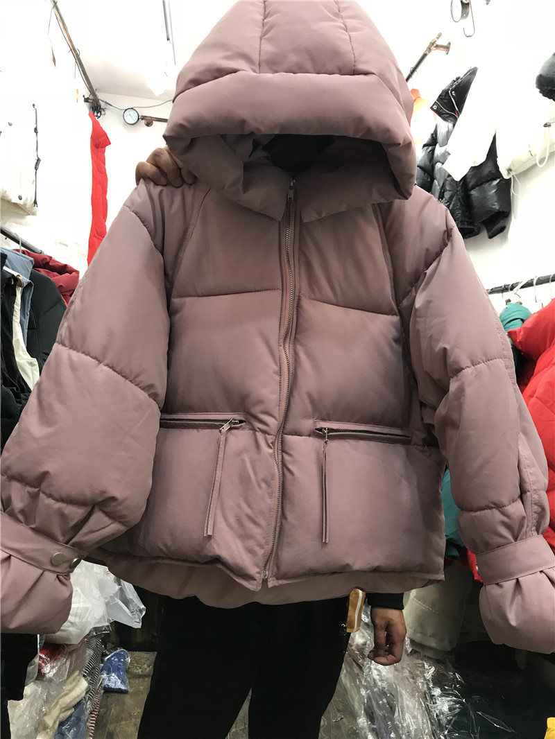 H5 cotton nữ ngắn mùa đông Hàn Quốc trùm đầu xuống bông pad nhỏ bánh mì quần áo áo khoác thủy triều 0.9 áo phao đen nữ