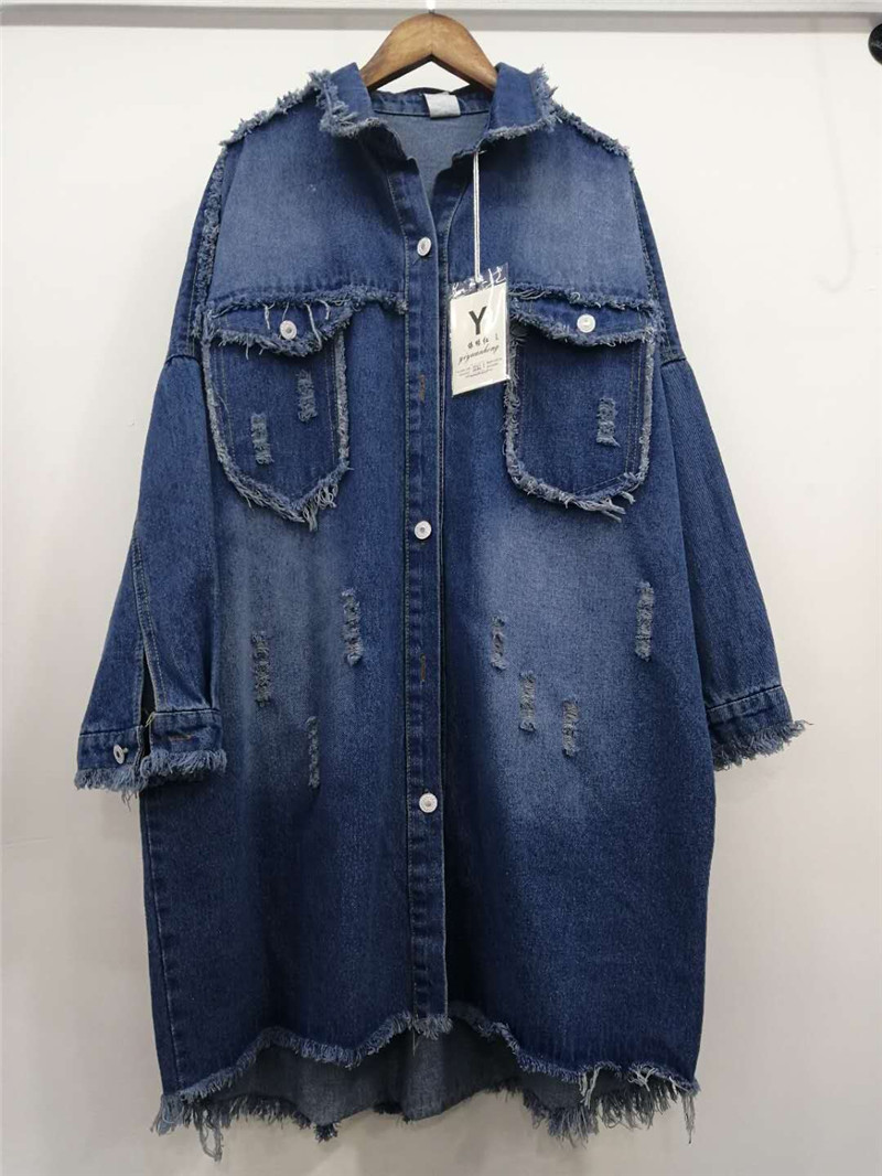 ZB3 xuân hè 2019 nữ phiên bản mới của Hàn Quốc với áo khoác denim bằng gỗ gụ lỗ rộng học sinh dài trench coat 0,8 - Trench Coat áo khoác dài nữ