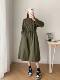 Stand collar long sleeve dress women's spring new high waist drawstring loose slim versatile casual mid-length skirt solid 0.47