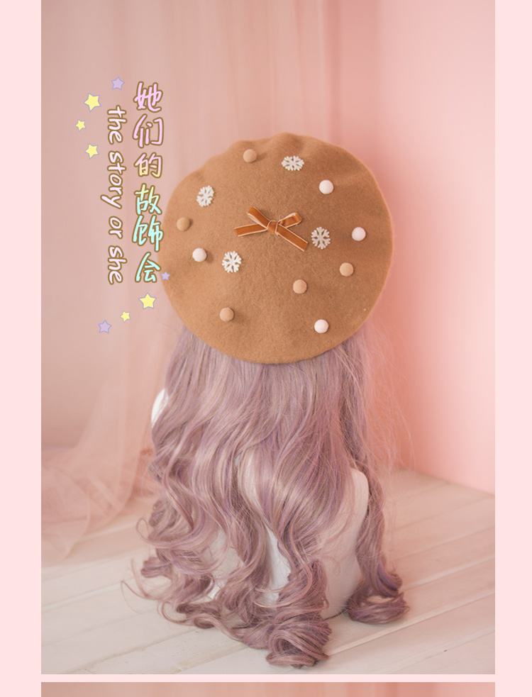 Winter Japanese Lolita Kawaii Preppy Style Mori Girl Cute Cherry Woolen Beret