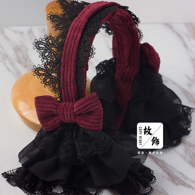 Gothic lolita ren vải to sợi tay làm tóc phụ kiện màu đen cây gai dầu ban đầu cung tiara beret