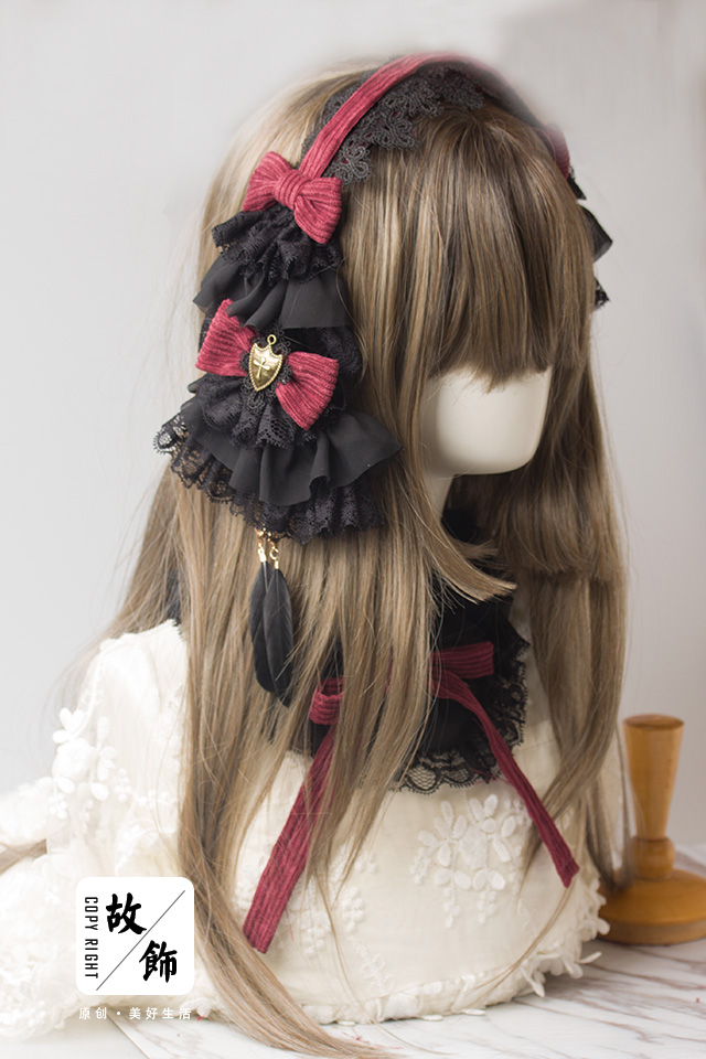 Gothic lolita ren vải to sợi tay làm tóc phụ kiện màu đen cây gai dầu ban đầu cung tiara beret