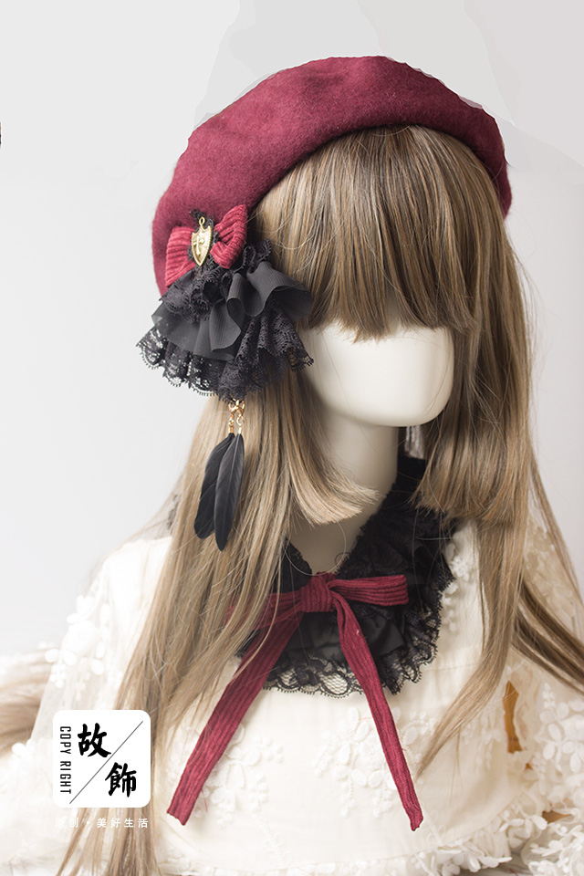 Gothic lolita ren vải to sợi tay làm tóc phụ kiện màu đen cây gai dầu ban đầu cung tiara beret