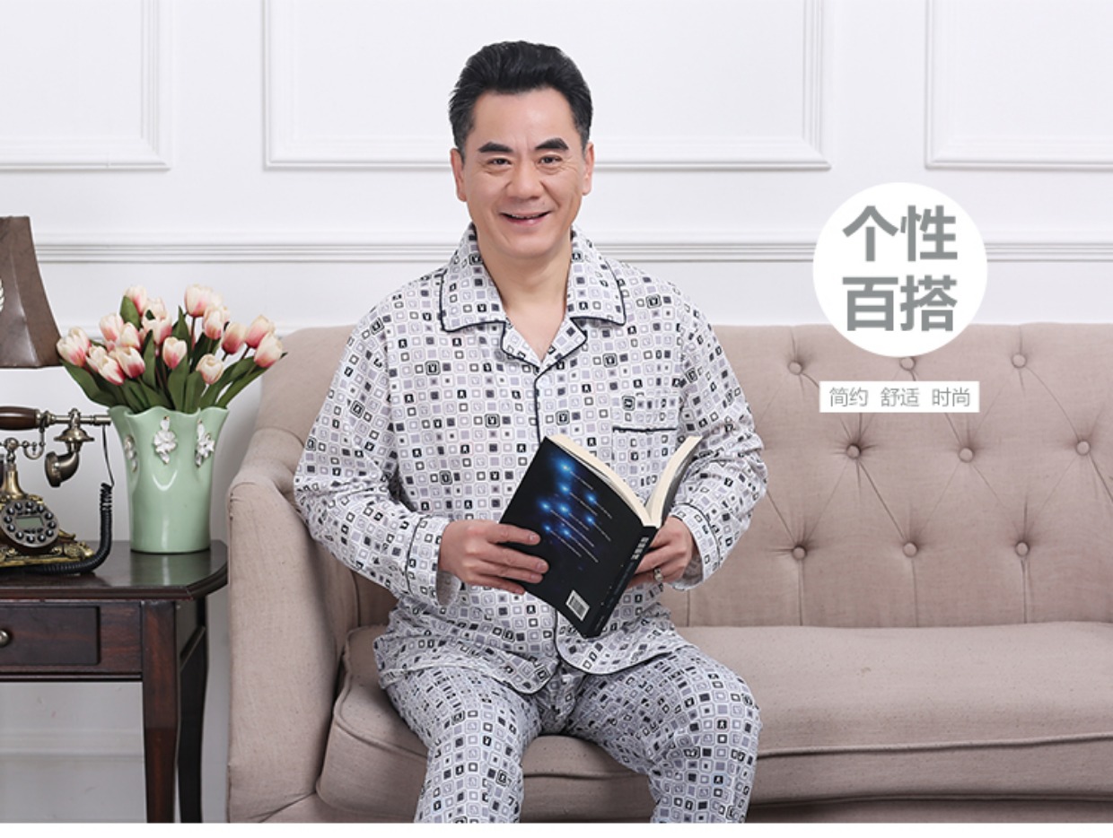 Mùa thu trung niên nam đồ ngủ nam cotton dài tay quần nhà dịch vụ hai mảnh phù hợp với cotton XL mùa thu và mùa đông shop thời trang nam