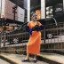 Chic thu đông lười áo len dài váy nữ 2018 mới buông xõa váy váy đan váy dài váy đầm